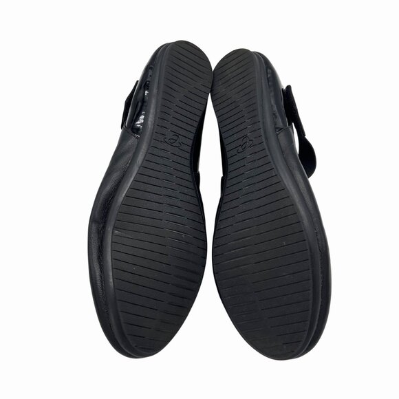 EASY SPIRIT 360 ESGILSAN BLACK LEATHER FLATS PATENT HEEL W/ ELASTIC STRAP - 7M - Picture 9 of 9
